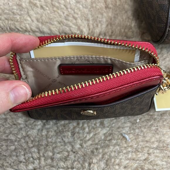 Michael Kors Crossbody Bag and Wallet in Brown Red Metallic New - Picture 8 of 8